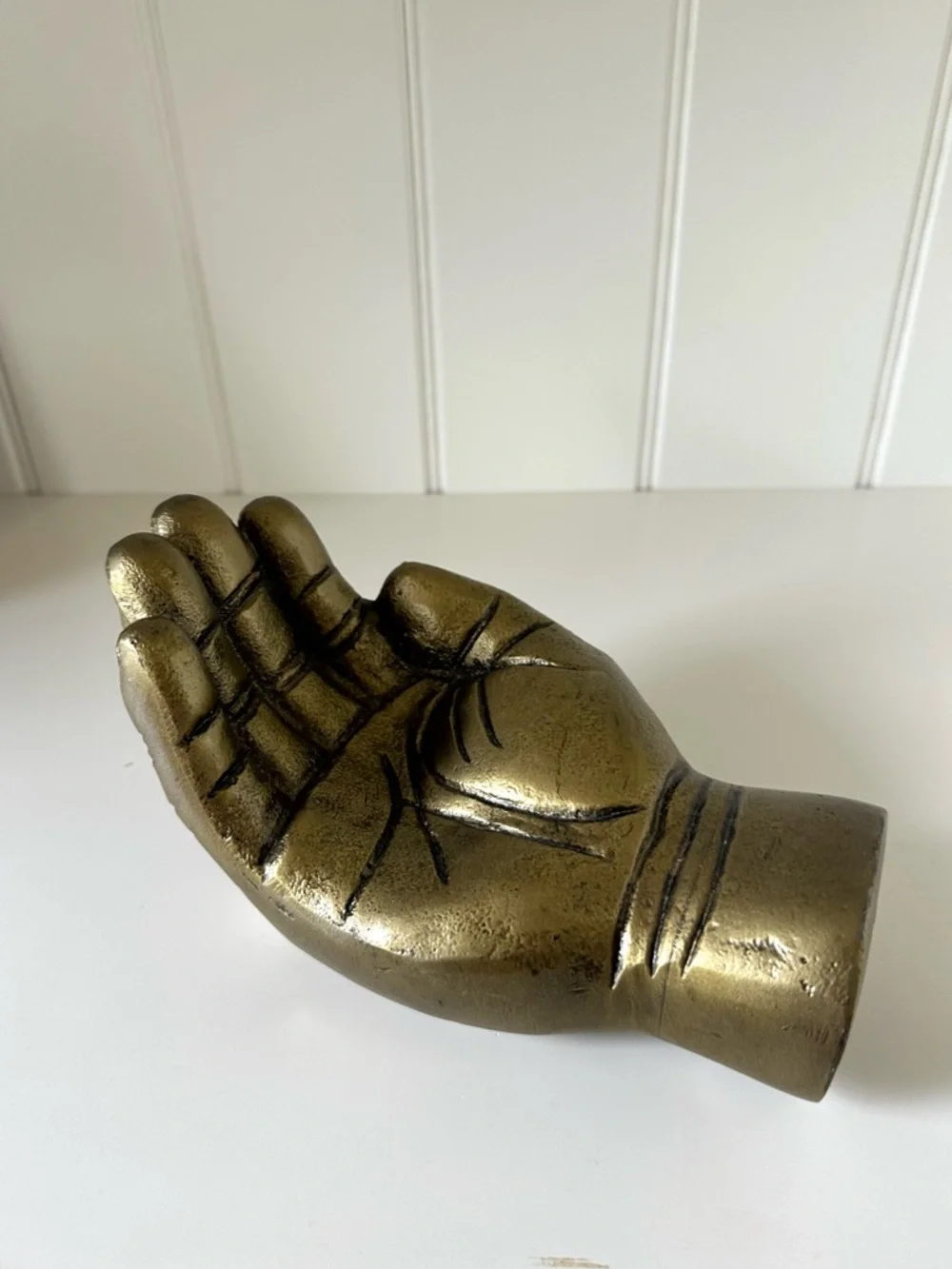 Vintage Brass Large Hand Figurine Dish Stand Bowl Decor Statue Office Curio